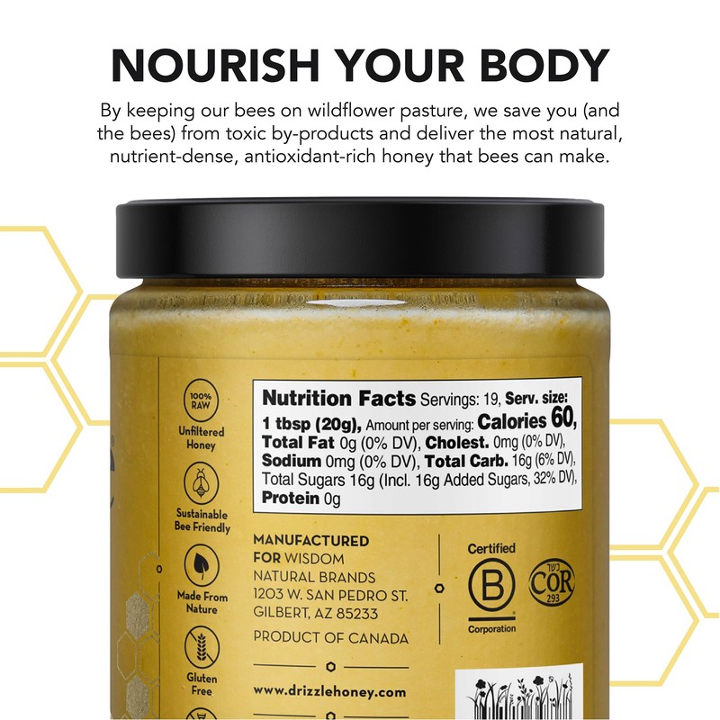 Drizzle Golden Raw Honey - All Natural Pure Raw Honey,