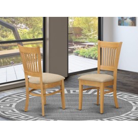 East West Furniture VAC-OAK-C Wonderful padded Parson Chair - Linen Fabric Seat and Oak Hardwood Kitchen dining chair set of 2
