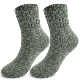 1 Pair Mens Merino Wool Crew Socks Thick Cashmere Solid Winter Warm Thermal Soft (Green)