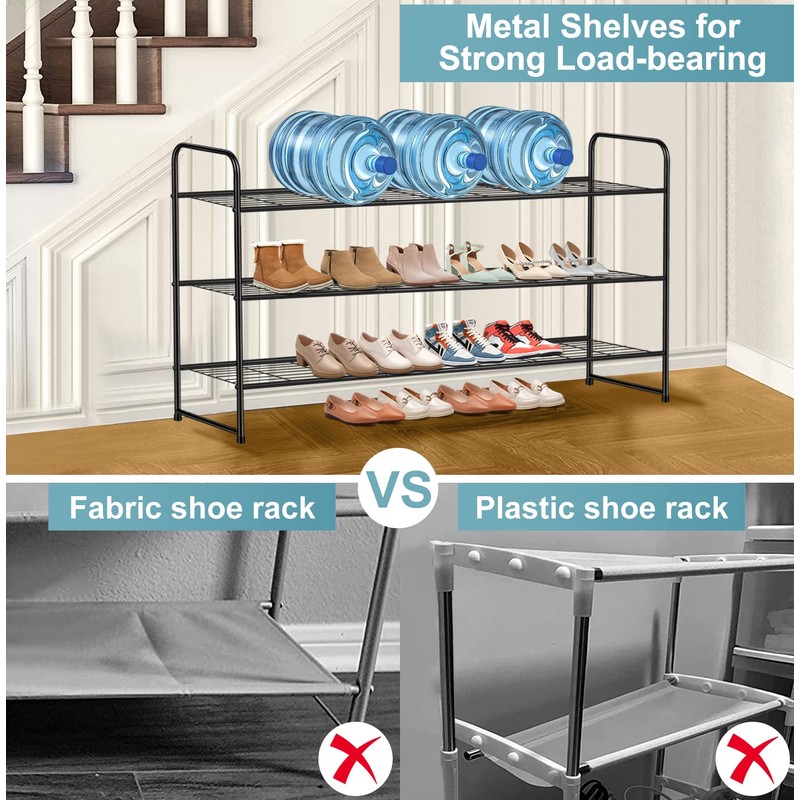 AOODA Long 3 Tier Metal Shoe Rack for Closet Wide