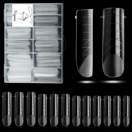 Vnjaoi 120 Pcs Poly Extension Gel Dual Nail Forms With Scale Builder Coffin Nail for Gel Manicure Art Design Salon DIY at Home (Long Square Head Frosted Dual Forms Set)