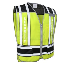 UNINOVA Security Vest Reflective for Men, Class 2 Reflective Duty Safety Vests Lime Green, 4 Point Breakaway High Visibility Security Vests with Pockets and Zipper,Yellow,Medium-Large