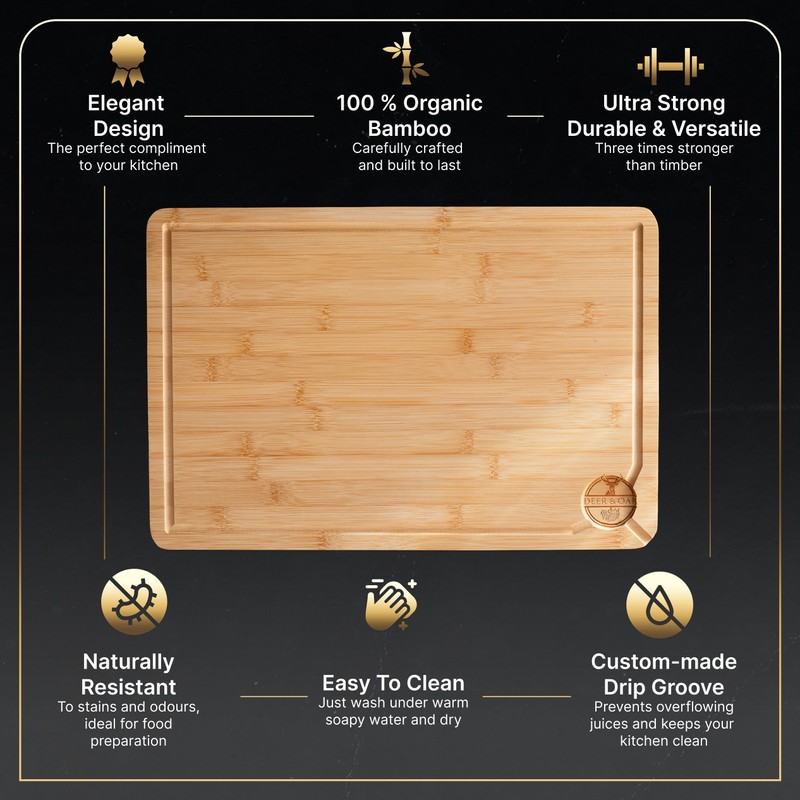 Deer & Oak Premium Extra Large Bamboo Cutting Board -