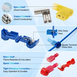 Lenporl 360PCS T-Tap Wire Connectors and 110PCS Right Angle Spade Connector,Insulated Male Quick Splice Electrical Terminals and Female Crimp Terminals for 22-10 AWG Gauge Wiring，Automotive Wiring