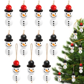 MELLIEX Pack of 12 Wooden Beads Christmas, Cute Snowman Christmas Tree Decorations Snowman Wooden Christmas Pendant for Christmas Decoration