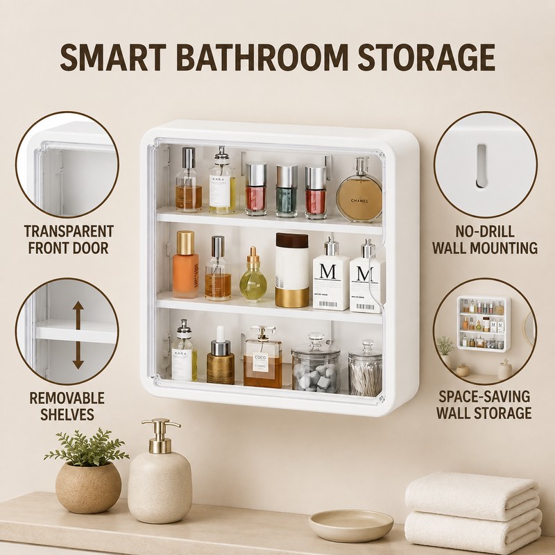 Bathroom Organizer for Cosmetics and Toiletries - Transparent Multi-Layer Display