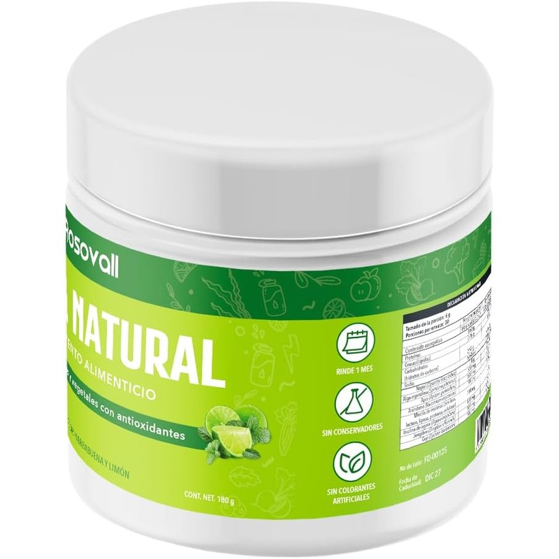 Fibra Natural, Mezcla de Enzimas y Vegetales con Antioxidantes, Envase