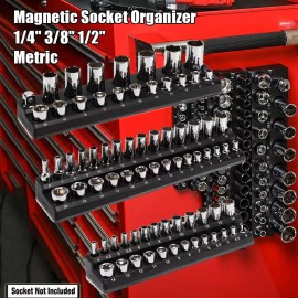 Unbranded 1/4" 3/8" & 1/2" Drive Metric Magnetic 3pc Socket Holder Storage Organiser Black