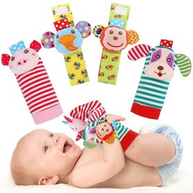 Infant Rattle Socks Toys 0 to 36 Months, Baby Wrist Rattle Foot Finder Socks Set, Birthday Holiday Present for Newborn Boy Girl 0/3/4/6/7/8/9/12/18 Mo