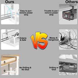 ALEENFOON Kabelmanagement unter Schreibtisch Ohne Bohren, Kabelkorb Klemmbar Kabelmanagement Untertisch, Verstellbarer Kabelhalter Kabelwanne Schreibtisch Kabelmanagement für Büros, Haus (Weiß)
