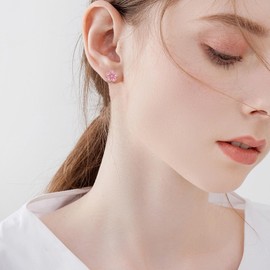 Silver Stud Earrings for Women Girls, Hypoallergenic 925 Sterling Silver Flower Earrings | Fashion Cute Simulated Pink Opal Earrings Jewellery Gift for Ladies Kids Daughter Mother Birthday Christmas