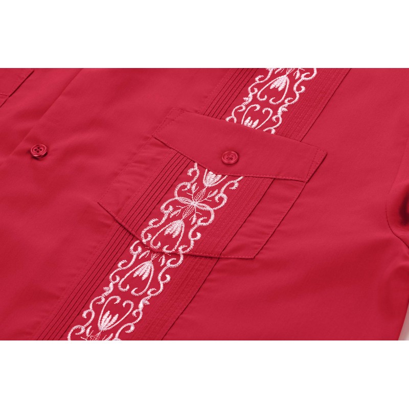 Mens Snap Shirts Casual Guayabera Shirts Short Sleeve(Red,S)