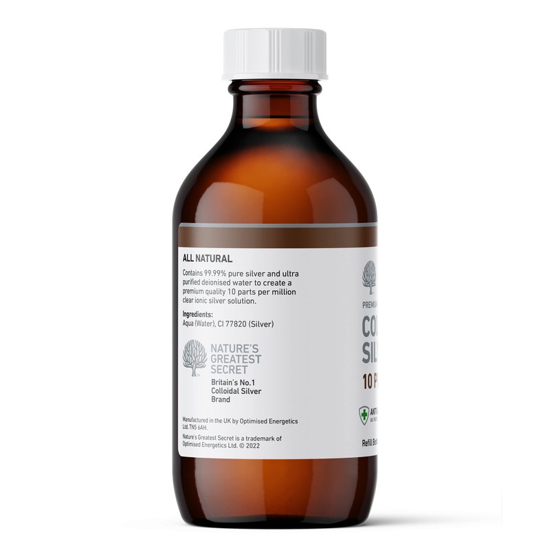 Nature's Greatest Secret Premium Quality Antibacterial 10ppm Colloidal Silver Bottle
