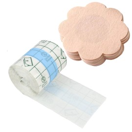 Jecdfs Breast Tape, Breast Tightening Tape, Invisible Breast Tape, 1 Roll Body Tape (5 cm x 5 m) with 10 Breast Flower Nipple Covers, Waterproof and Hypoallergenic, Suitable for A-H Cup, for Wedding