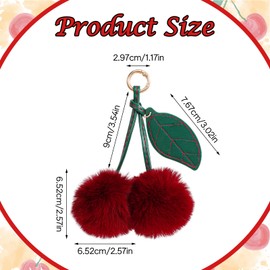 Molain Pack of 2 Cherry Bag Charm, Plush Cherry Keyring Pendant Bag for Women Bag Pendant Key Ring Key Accessory Cherry Pendant Lucky Charm for Handbags, Gift, Burgundy + Red
