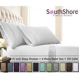 Southshore Fine Living, Inc. Vilano Pleats - 21 Inch Extra Deep Pocket, 4-Piece Sheet Set, King, Bright White