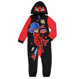 Komar Kids Miraculous Ladybug Girls Girl Power Full Zip Blanket Sleeper Hooded Pajama, 8 Black