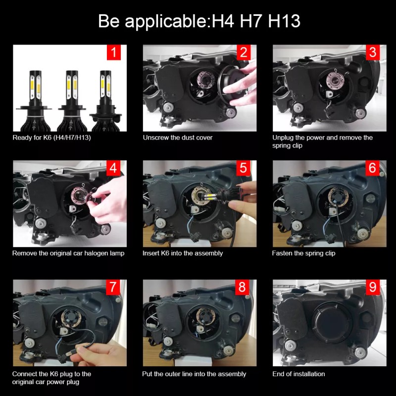 AUIMSOCO H13 9008 LED Headlight Bulbs KIT High Low Beam