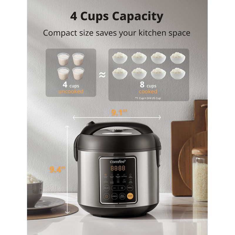 COMFEE' Rice Cooker, 4 Cups Uncooked, 8 Cups Cooked Slow