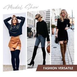 Vepose Women's Over The Knee High Boots Camel Suede Thigh High Boot Vegan 3 Inch Chunky Heels Zipper Adjustable Opening 991 Shoes Size 10 (CJY991 Camel 10)