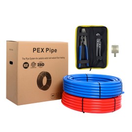 EFIELD Pex-b Pipe Tubing/Tool Combo Blue & Red 3/4 Inch 2x 100 ft Rolls 200 Ft Length for with Pex Cinch Clamp Crimping Tool and Pipe Cutter,(AB-4)