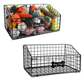 Geyecete 2 Pack Toy box for dogs large Dog Toy organizer Pet wire folding basket dog toy container dog toy box-Chew-Proof Dog Food Toy Storage-Black