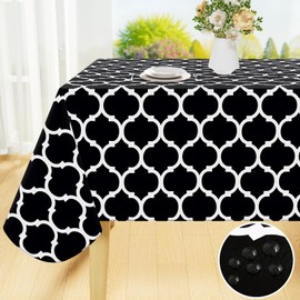 smiry Rectangle Table Cloth, Waterproof Vinyl Tablecloth with Flannel Backing for Rectangle Tables, Wipeable Spillproof Plastic Tablecloths for Dining, Camping, Indoor and Outdoor (54"x108",Black)