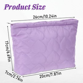 Aphumedc Heart Quilted Cosmetic Bag, Portable Cosmetic Bags for Women, Travel Cosmetic Bag Organizer with Zipper, Cute Make Up Organize Accessories for Travel Size Toiletries Makeup Brushes (Purple)
