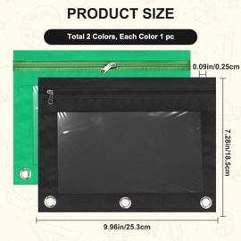 craspire Pack of 3 Pencil Bags with Zip for 3 Ring Binders Pink Oxford Fabric Pencil Case Cosmetic Bag with Transparent Window for Storing Pencils School Supplies, Black, Green, Black, green