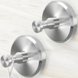 JUYSON Suction Cup Hooks, Shower Suction Hooks for Windows, Glass, Mirror, Tile, Bathroom Towel Hook for Hanging, Loofah, Robe, Brushed Nickel, 2 Pack