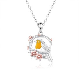 Robin Bird Neckalcce for Women - 925 Sterling Silver Gifts for Bird Lovers Pet Memorial Jewelry Cute Robin Pendant Dainty Animal Necklaces with Flowers