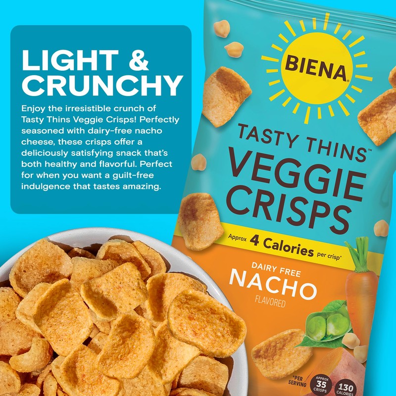 BIENA Tasty Thins Veggie Crisps - Low Calorie Veggie Chips