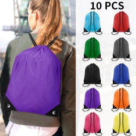 10 PCS Drawstring Backpack Bulk Drawstring Bags Nylon Cinch Bag DIY Drawstring Bag Waterproof Draw String Back Bag Cinch Sack String Backpack for Men and Women Sports Gym Travel Swimming, 10 Colors