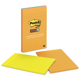 Super Sticky Notes, 5x8, Lined, Assorted Jewel Pop Colours, 4 45-Sheet Pads/PK