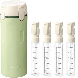 Dispensador de Viaje 4 en 1, Botellas de Toilette Recargables a Prueba de Fugas con Etiquetas, Set de 4 Frascos de 30 ml para Champú, Acondicionador y Loción – Accesorios para Gym, Campamento (Verde)