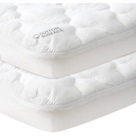 Moonsea Waterproof Mini Crib Fitted Mattress Protector (Pack of 2), Quilted Cotton Fabric Absorbent Pack n Play Mattress Pad Protector, (White, 27"x 39"x 5"), Soft Pack n Play Sheets