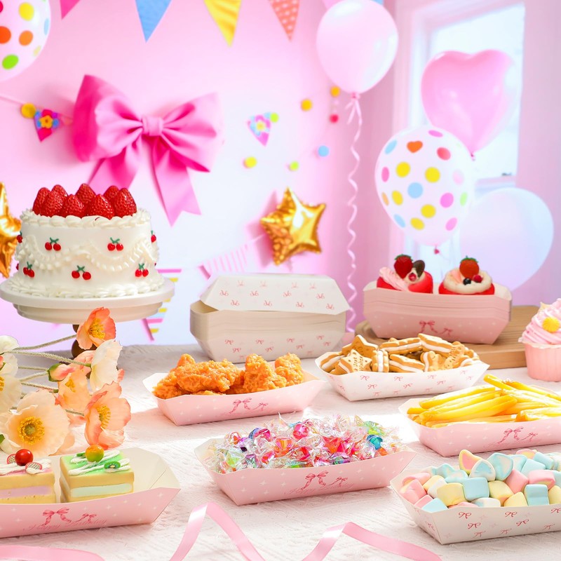 Blushtier 7" Pink Bow Paper Hot Dog Trays Pink Bow