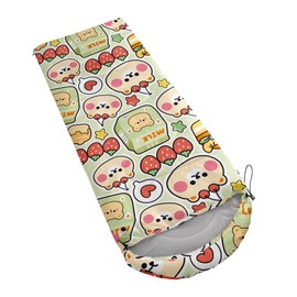 Datura home Kids Sleeping Bag for Boys and Girls,Cartoon Cute Bear with Cheery Print-Lightweight Warm Outdoor Indoor-Waterproof Cold Weather Resistant Sleeping Bag for Camping Hiking(Bear 32"*90")
