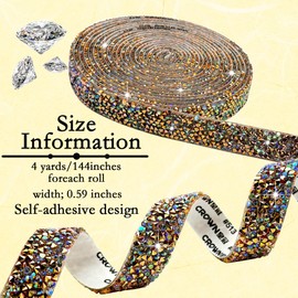 Nubarssy Self Adhesive Rose Gold AB Rhinestone Ribbon Resin Rhinestones Strips，4 Yards Bling Crystal Ribbons Diamond Sticker Applicable to Christmas Wedding Birthday Party DIY Crafts (Rose Gold AB)