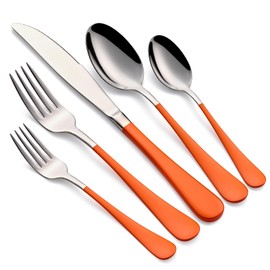 Onlycooker 20-Piece Orange Silverware Set 18/0 Stainless Steel Flatware Orange Handle Cutlery Set Service for 4 Dinner Knives Forks Spoons Set Mirror Finish Dishwasher Safe