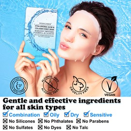 MISSEDSEN Collagen Face Mask with Hyaluronic Acid, Vitamin E Oil for Skin Care Hydrating, Moisturizing, Brightening & Anti Aging Face Masks Skincare for Oil, Dry, Acne, Sensitive All Skin Types 5PCS