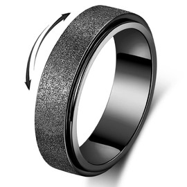 OreilleStar Stainless Steel Spinner Ring, Black, Size 9 - Fidget Toy for Women/Adults, Anxiety Ring for Concentration, Hand Polished Finish