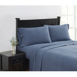 London Fog - Queen 4 Piece Sheet + Pillowcase Set - Solid Flannel Collection, 100% Cotton - Blue