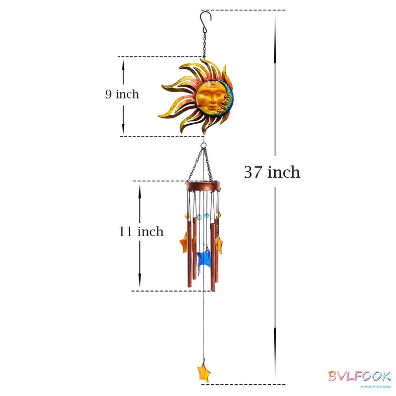 BVLFOOK Sun with Flame Wind Chime for Outside Garden Decoration,