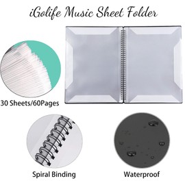 iGolife Sheet Music Folder, 60 Pages Spiral Binder Organizer for Sheet Music Storage, Fits Letter Size 8.5 x 11 in/ A4, Writable Choir Folder