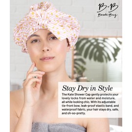Brook + Bay Shower Cap with Bow - Adjustable Shower Cap w/Elastic Hem - Shower Caps for Women Reusable Waterproof