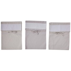 Filet - Set di 3 Sacchetti Porta Corredino in Piquet di Cotone Colorato - Tinta Unita, Stampa Trifogli e Stampa Pois - da Ricamare, Made in Italy, Colore Beige
