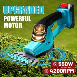 KingSom Cordless Hedge Trimmer, 21V Electric Grass Shear Shrub Trimmer, 2 in 1 Handheld Hedge Trimmer Grass Cutter, Cordless Grass Trimmer with Battery and Charger, Lightweight Bush Trimmer for Garden