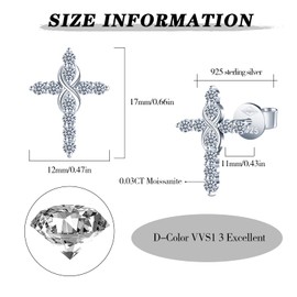 Yumilok 925 Silver Earrings for Women - Stud Earrings Cross Women's Hoop Earrings Infinity Stud Earrings with Moissanite Diamond Gift for Women