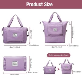 Large Capacity Folding Travel Bag, Travel Lightweight Waterproof Carry on Luggage Bags with Fixed Strap, Dry and Wet Separation Foldable Travel Duffel Bag for Sports Gym Bag (Purple)